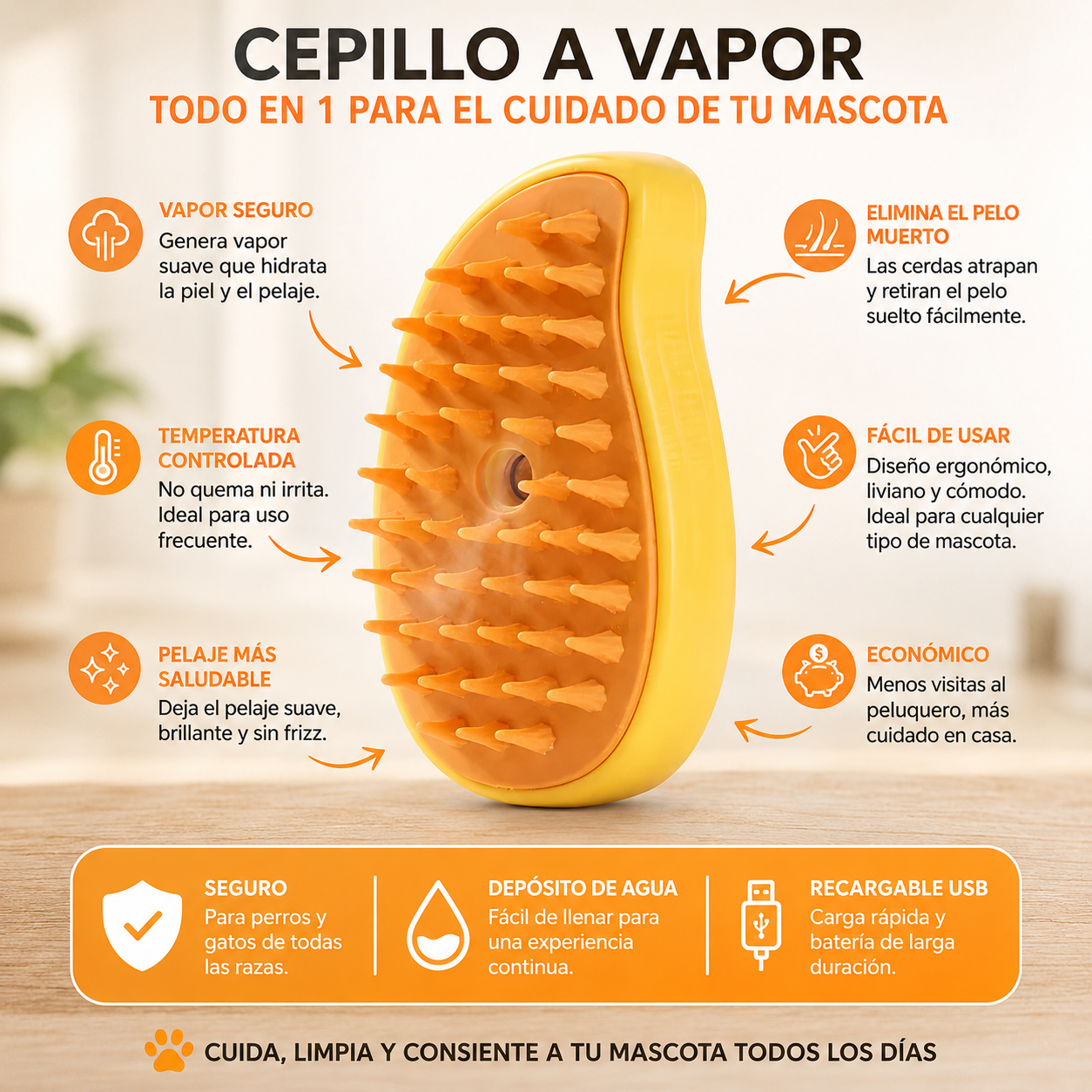 Cepillo para mascotas 3 en 1